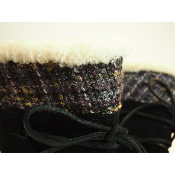 Ugg Black Leather Suede Tweed Cuff Sheepskin Lined Laced Boots, Size 9 (US) - Picture 8 of 12